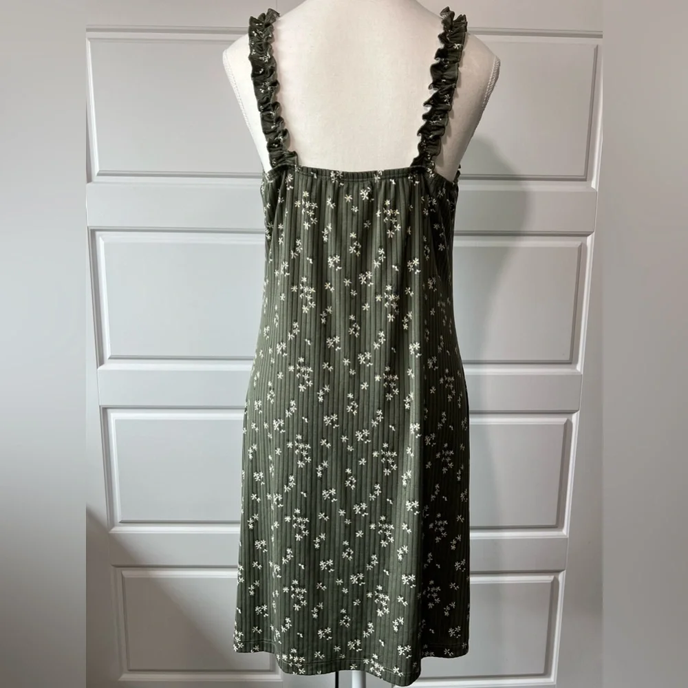 Lily Bleu Floral Print Dress Ruffle Strap Sleeveless Casual Sundress Olive Green